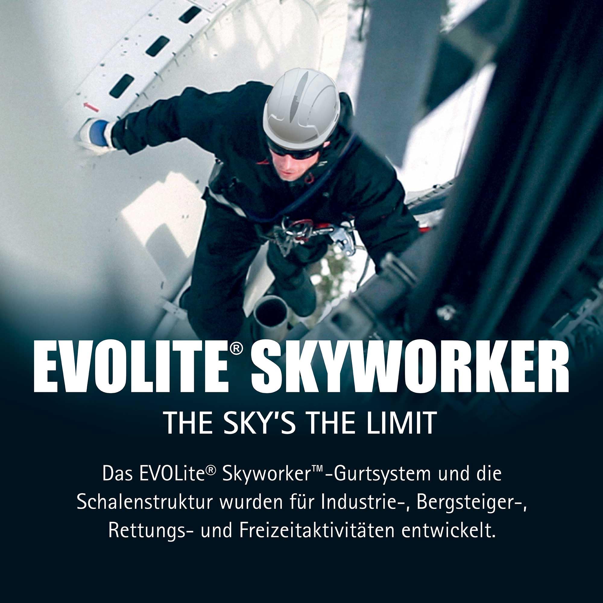 JSP EVOLITE Skyworker Schutz- und Kletterhelm, Ultraleicht, Schwarz | JSPs leichtester Schutz- und Kletterhelm mit 6-Punkt-Textilaufhängung und Drehverschluss für optimale Passform. EN 12492