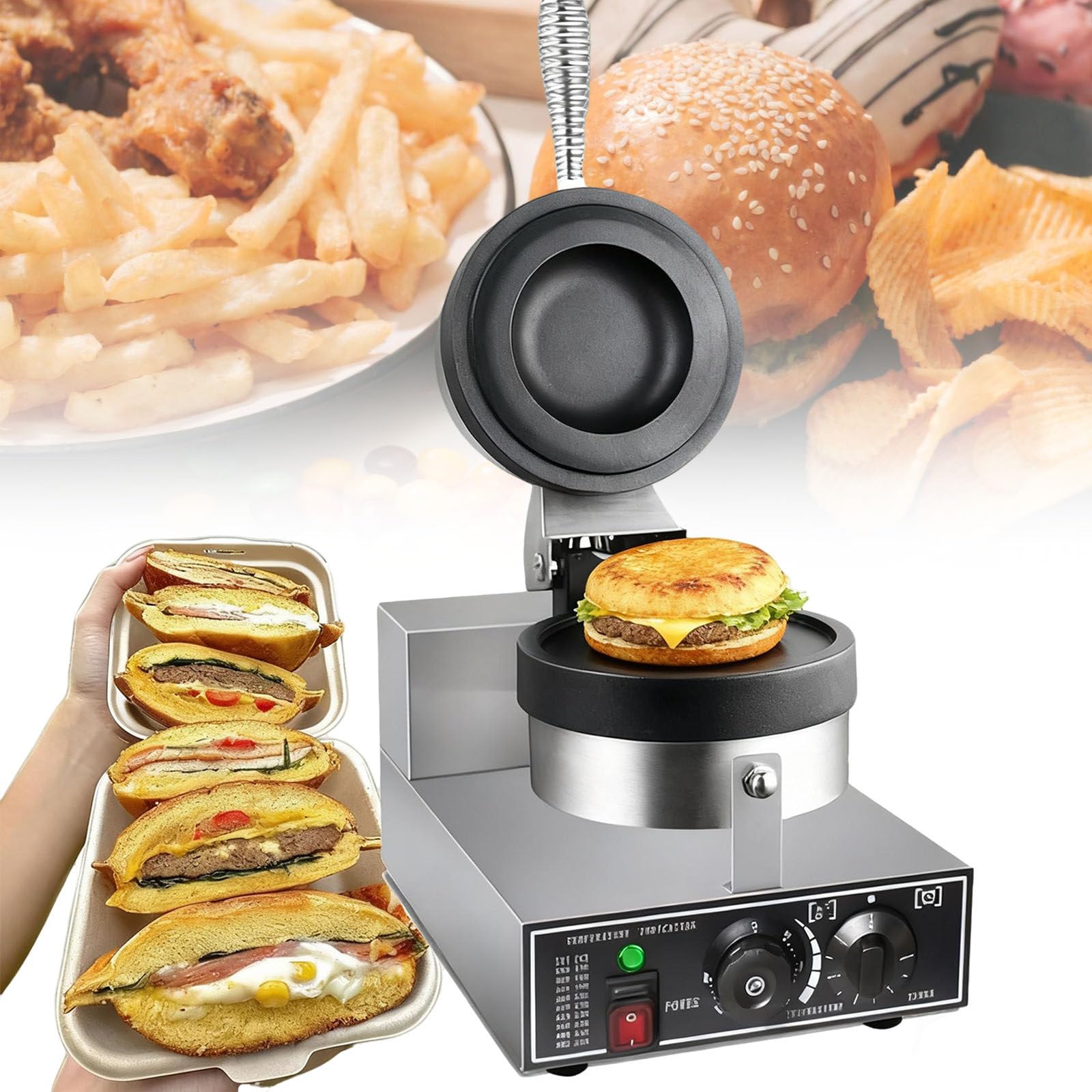 Machine a Burger, Appareil à Burgers Glacés avec Minuterie De 0-5 Minutes Et Contrôle De La Température De 50-300℃, Machine Hamburger Antiadhésive pour La Cuisine Domestique A