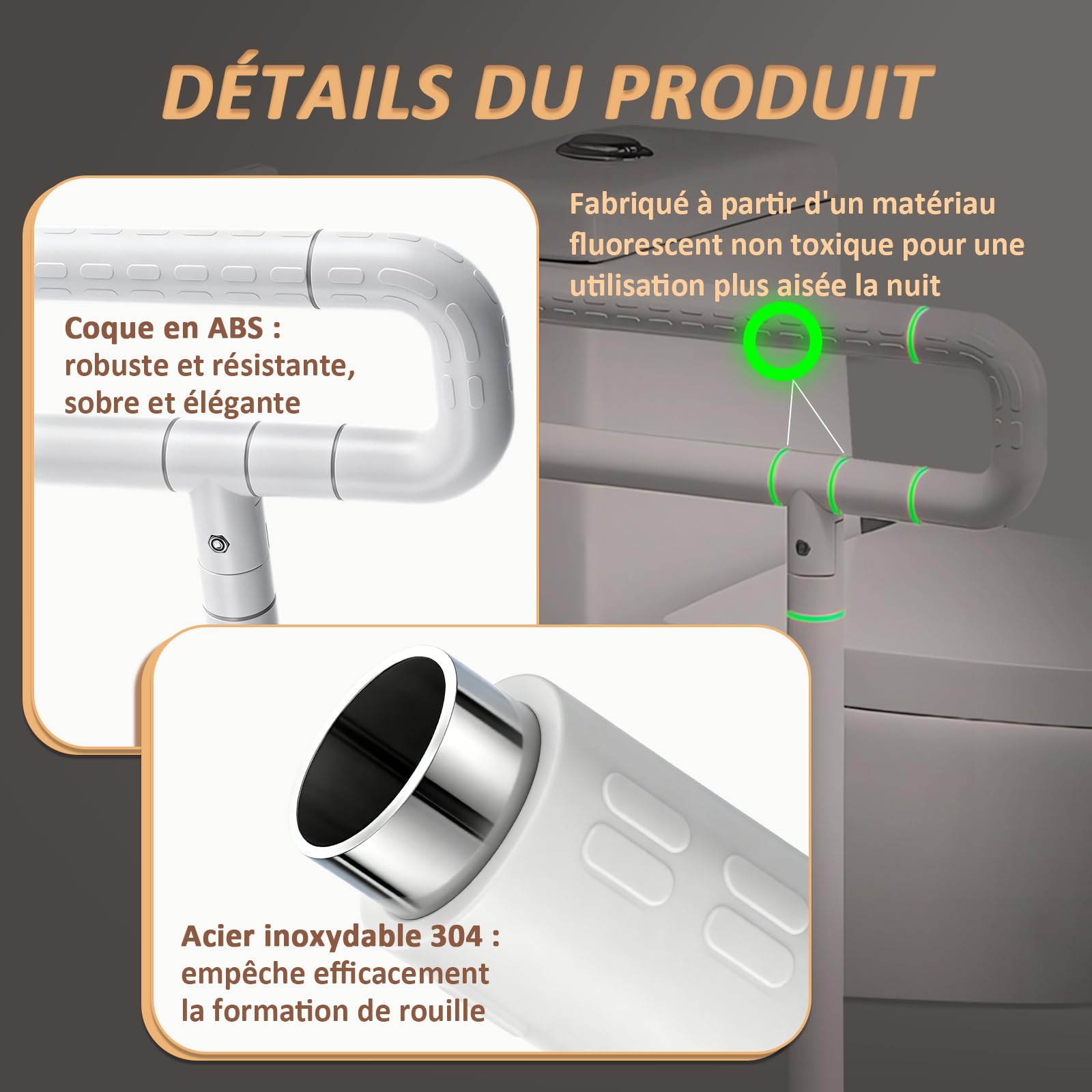 YUCHENGTECH Barre D'appui WC Rabattable Blanc 70cm Supporte 150kg | Barre de WC Pour Handicapés Barre de Maintien Toilette Inox pour Handicapées, Personnes âgées et Enceintes