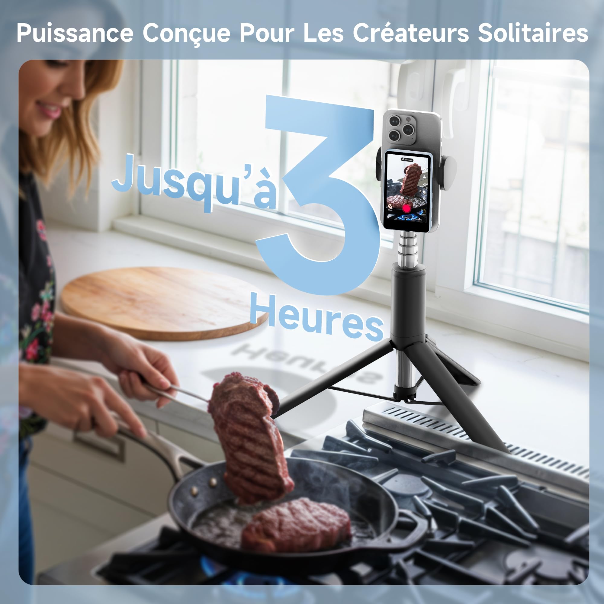 SYNCO XView Écran Moniteur Selfie Vlog pour iPhone et Android, Caméra Arrière Magnétique 4K/1080p avec Rotation 180°, Autonomie 3H et Haut-Parleur Intégré pour Youtube, TikTok, Live Streaming(Bleu)
