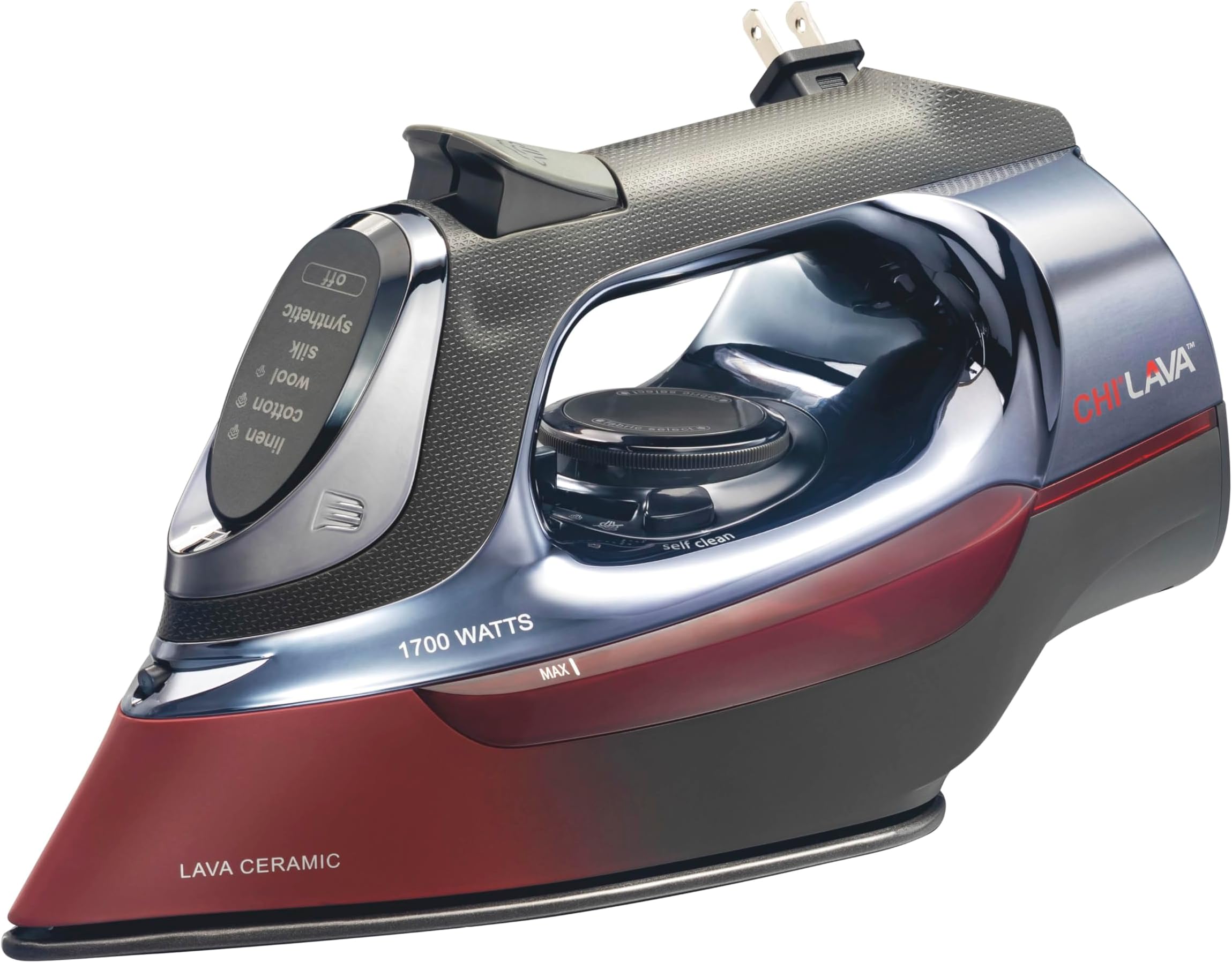 Steam Iron for Clothes with 8’ Retractable Cord, 1700 Watts, 3-Way Auto Shutoff, 400+ Holes, Professional Grade, Temperature Control Dial, Lava Infused Ceramic Soleplate, Black (13113)