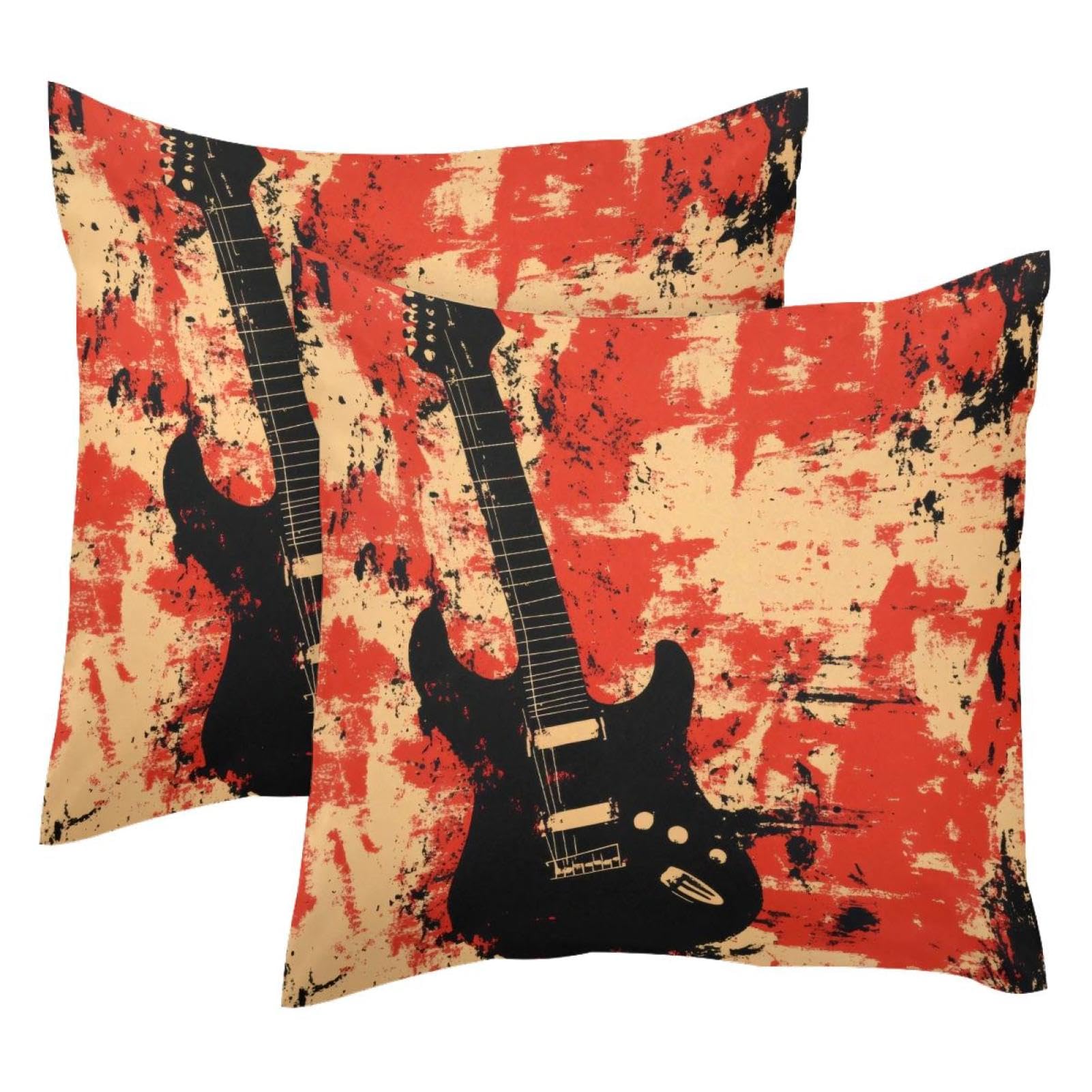 Housse de coussin en velours premium, motif guitare grunge double face 50x50 cm