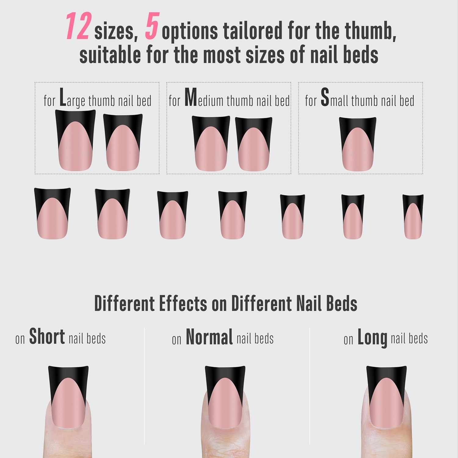 NOVO OVO Halloween Black French Tip Short Duck Nail Tips Press on, BABY PINK Pre-designed Soft Gel Nail Extension, Extra thick Full Cover Matte Vrial False Nails for Salon DIY x 12 Sizes 240 pcs