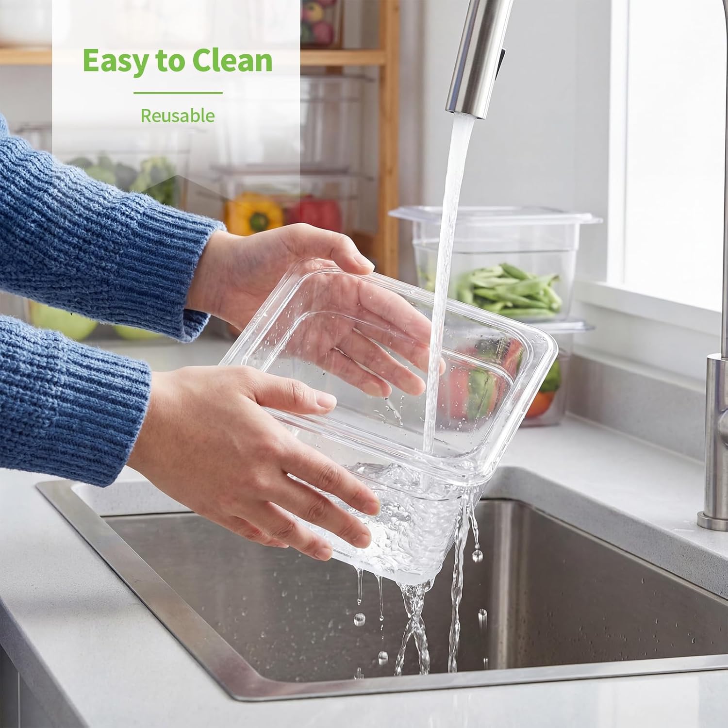 Sliner 10 Pack Plastic Clear Food Pans with Lids, Including 6 x 1/6 Size and 4 x 1/3 Size, 4 Inches Deep, Stackable and Freezer Safe Commercial Food Storage Containers for Fridge Salad Polycarbonat