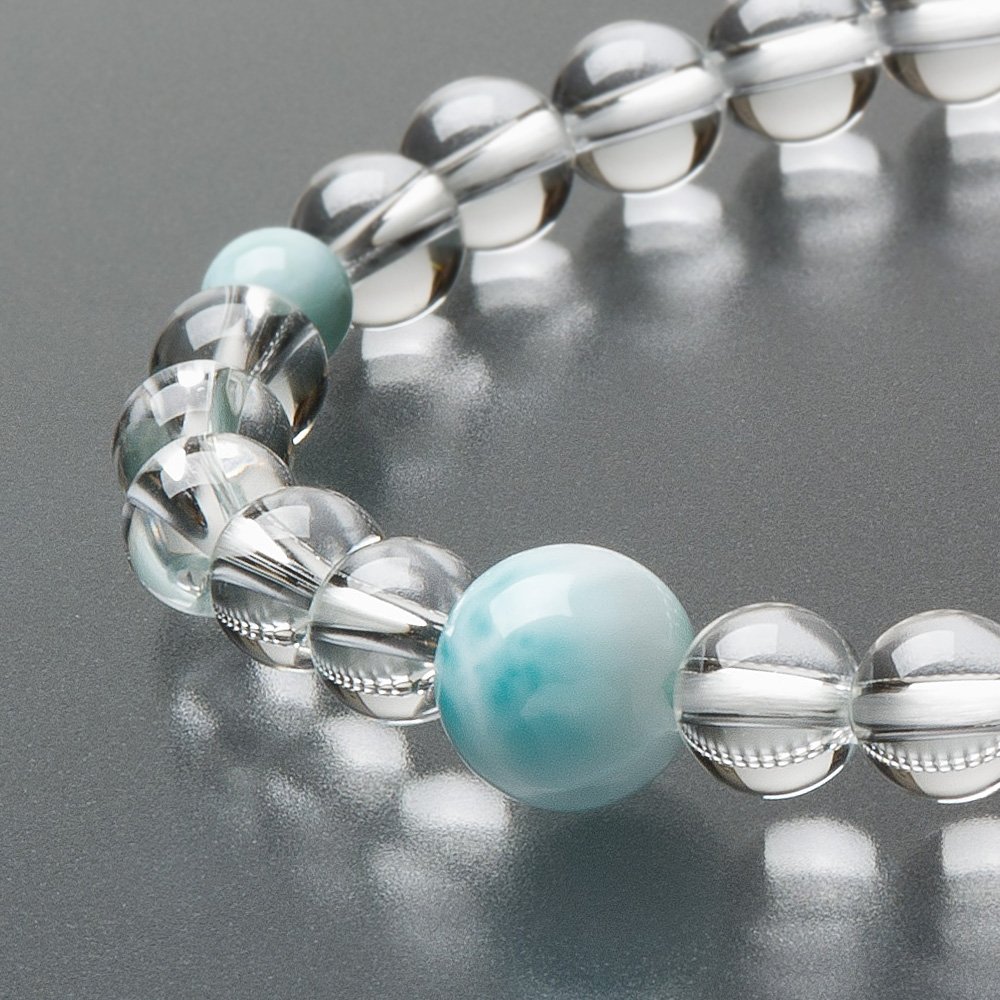 ラリマー　希少念珠、高品質、天然石　天然無処理、水晶　ブレスレット　数珠　一点物 1点モノ・送料無料】ラリマー 6ミリ ブレスレット 世界三大