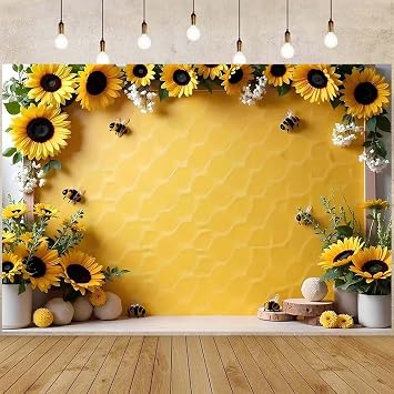 Yellow Sunflower Honey Photography Background Sweet Bee Backdrop Bee Theme Princess Girl Birthday Party Decoration Suitable for Home Decoration Spring Party Baby Shower BannerB, 8x6feet