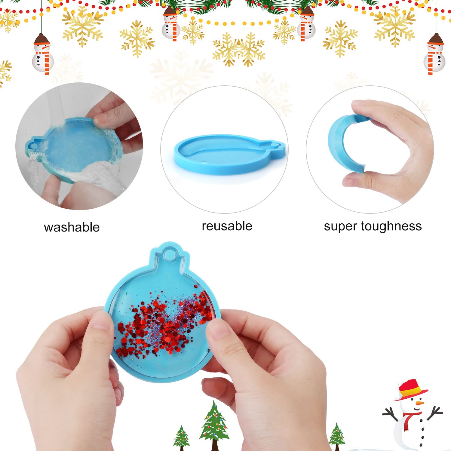 LUTER Christmas Resin Molds Silicone, 4pcs Resin Ornament Molds Christmas Pendant Molds with Hanging Hole - Image 3