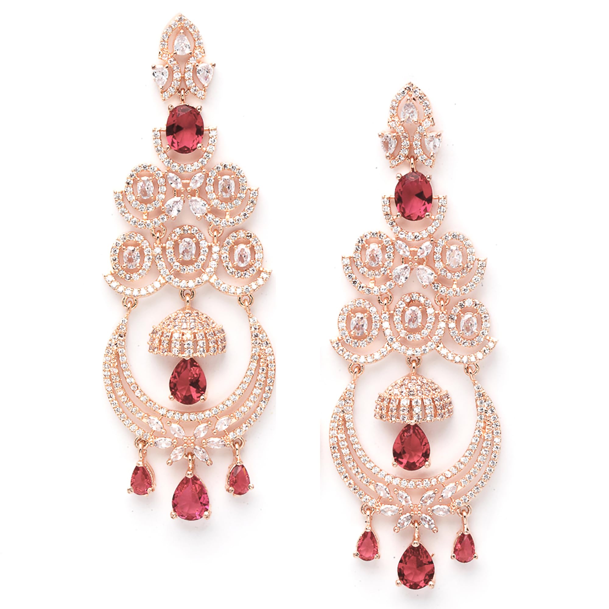 ZENEMEFloral Shaped American Diamond Dangle Chandelier Earring For Women And Girls