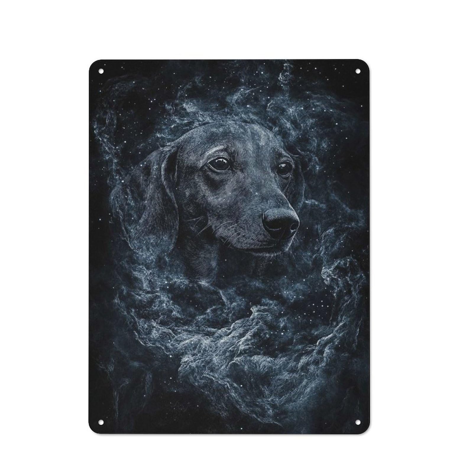 Junmoney Dog In Space Dachshund Nebula Retro Metal Wall Sign 40X30cm With For Living Room Wall, Housewarming Wall Decor For People Furnishing Living Room