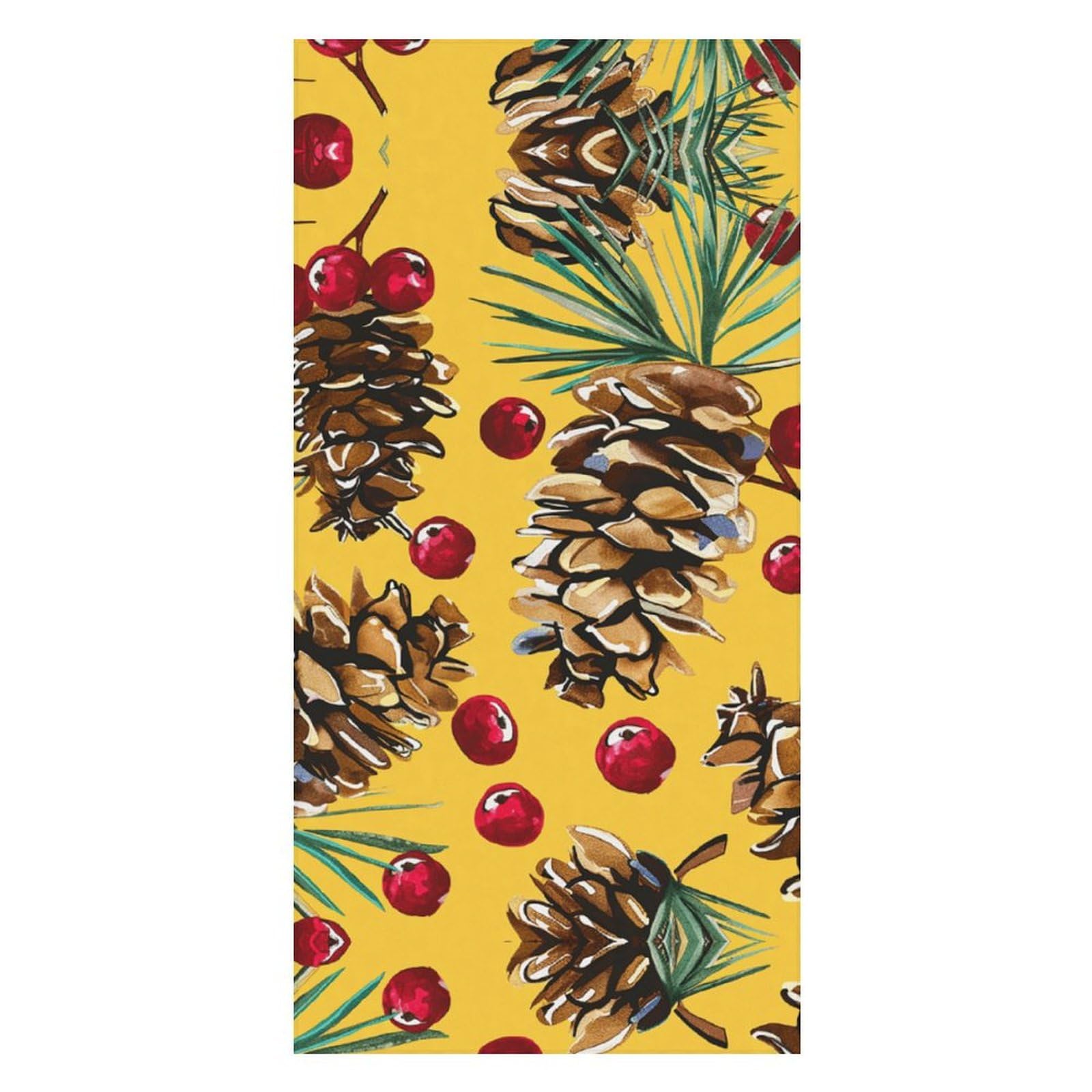 Serviette de bain en velours corail à motif pommes de pin et canneberges grande taille pour douche