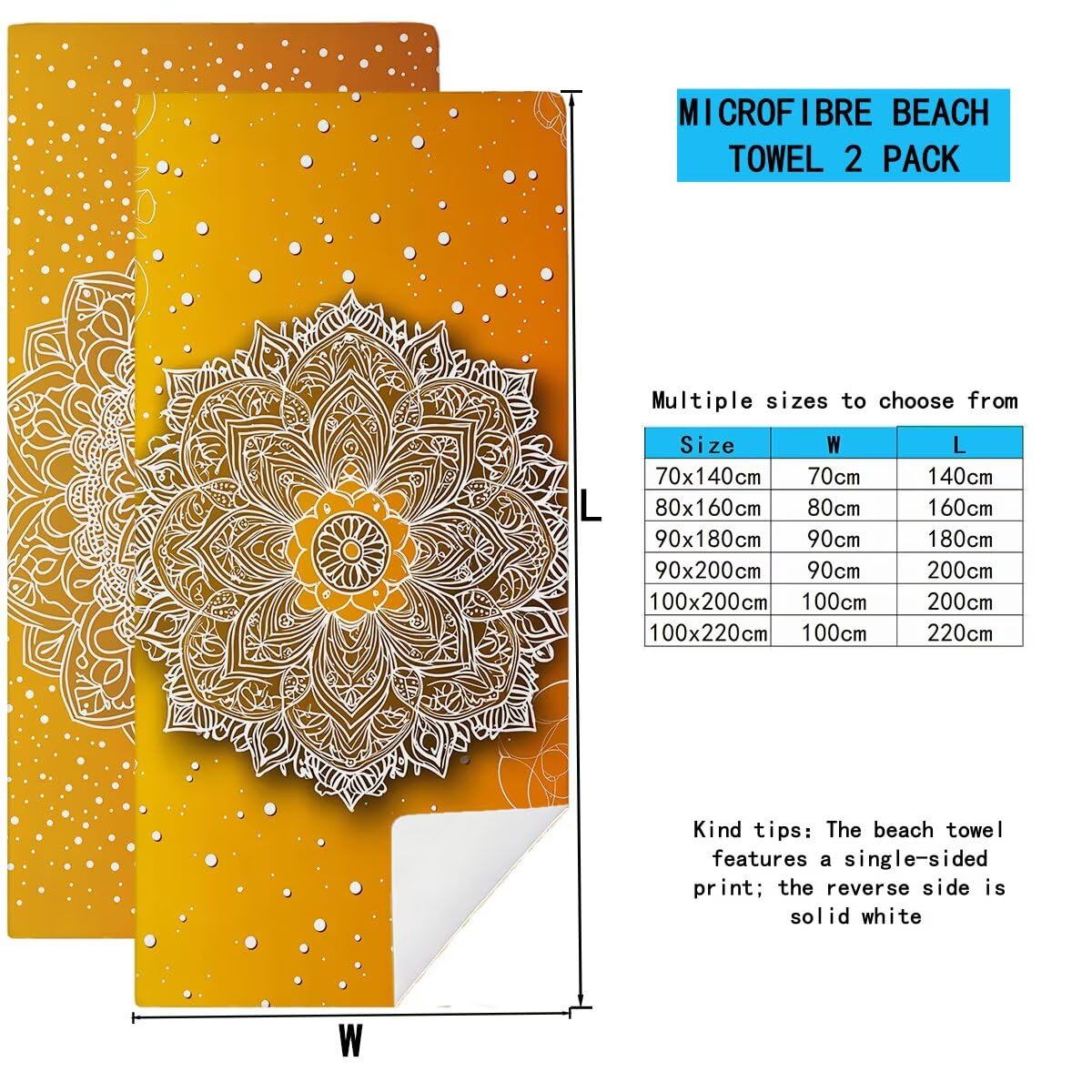 Telo Mare Microfibra, Telo Mare Grande 100x220cm 2 Pezzi, Asciugamano Palestra Donna Asciugatura Rapida, Antisabbia Asciugamano Microfibra, Leggero Asciugamani Palestra per Regalo (Mandala) -4240