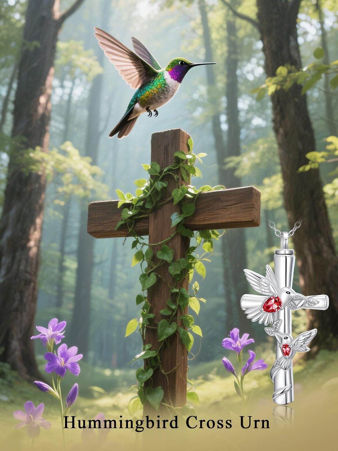 Hummingbird Cross Urn Necklaces for Ashes Women White Gold Plated S925 Sterling Silver Funnel Filler Memorial Cremation Jewelry with Citrine November Birthstone Sympathy Valentines Day Gifts for Women Loss of Loved One - Image 5