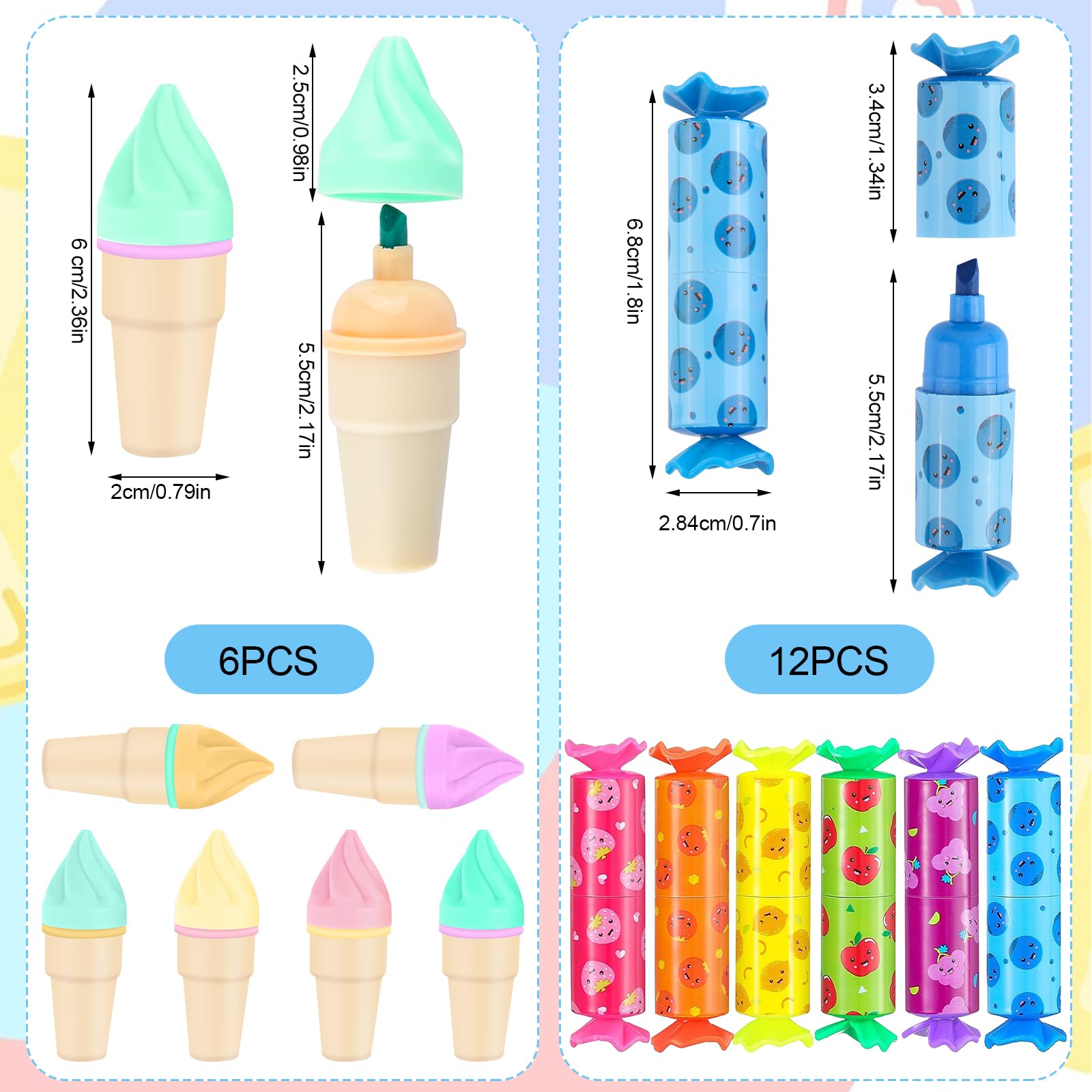 Lot De 18 Mini Surligneurs Fun En Forme De Bonbons Pour Enfants - Cadeaux Anniversaire