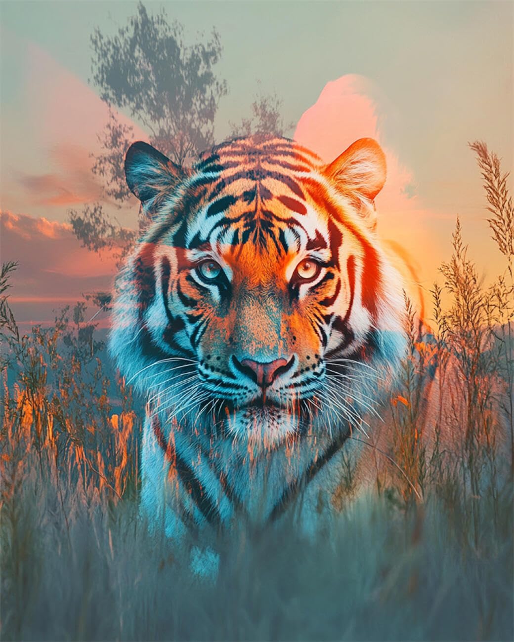 RKFLGEW DIY Bead Embroidery Kit Tigers and Scenery 30x40cm