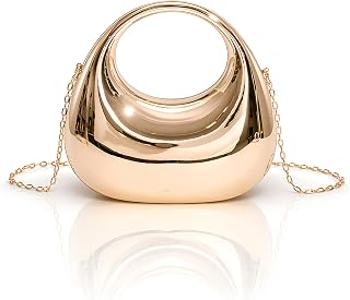 Glossy Moon Style Acrylic Women's Crossbody Cute Clutch Bag – Gold-Tone Pleated Metallic sling Purse, Shoulder Evening Han... Price In India