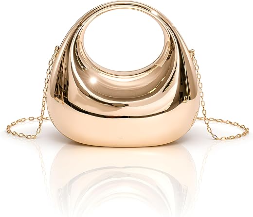 Glossy Moon Style Acrylic Women's Crossbody Cute Clutch Bag – Gold-Tone Pleated Metallic sling Purse, Shoulder Evening Han...