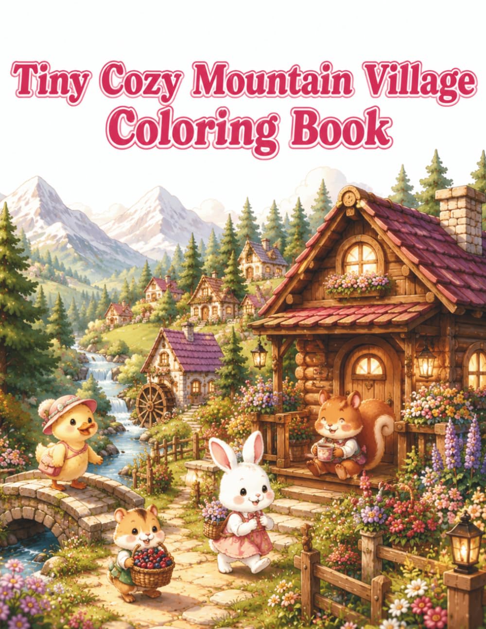 Tiny Cozy Mountain Village Coloring Book: Cute and Easy Coloring Pages Featuring Adorable Animal Neighbors, Charming Mountain Cabins, Cozy Village ... Cottagecore Adventures for Adults and Teens
