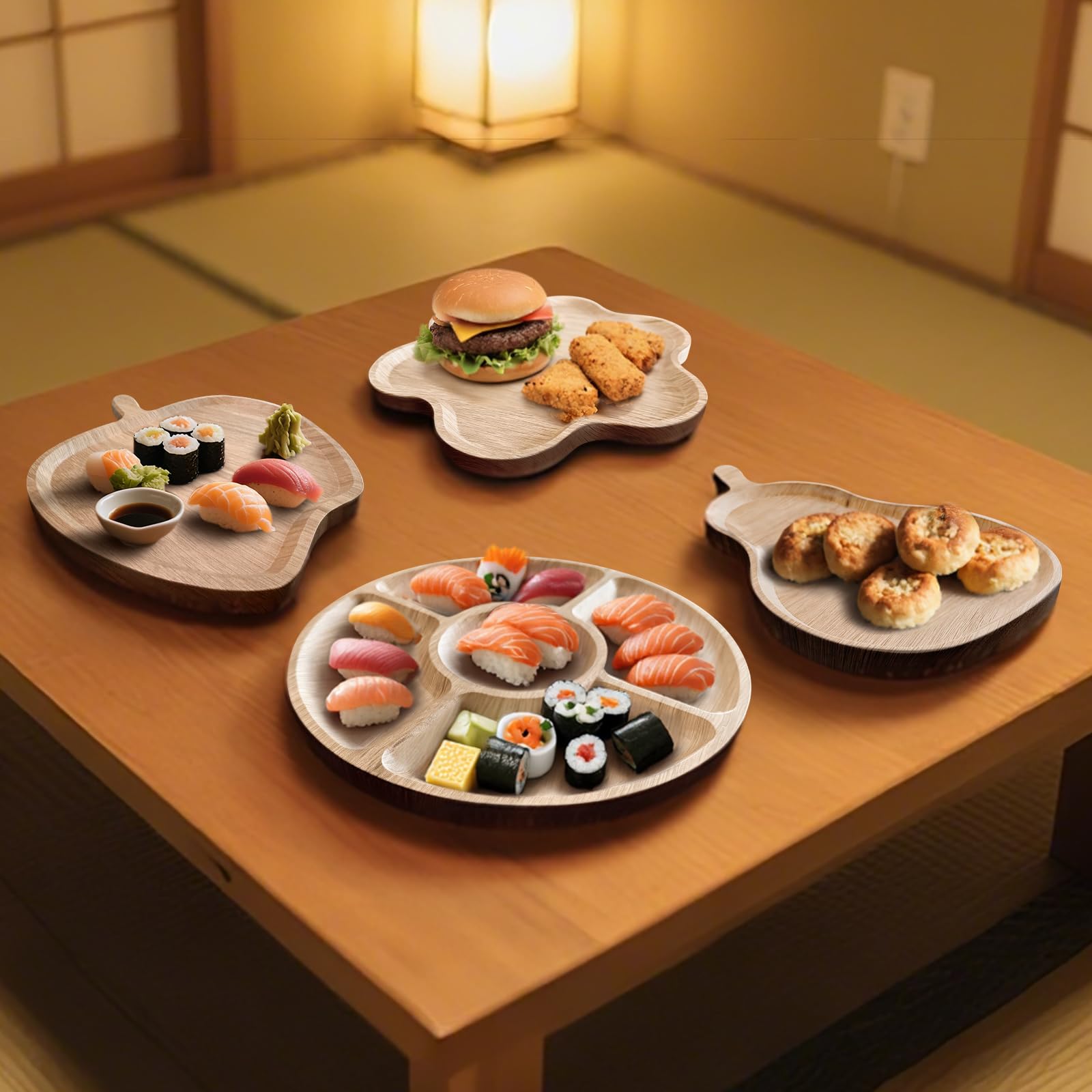 Bandeja de madera para servir, tabla de embutidos de 11 pulgadas con borde, centro de mesa decorativo para otomana, mesa de café, desayuno en la cama, sofá, isla de cocina, plato redondo para servir