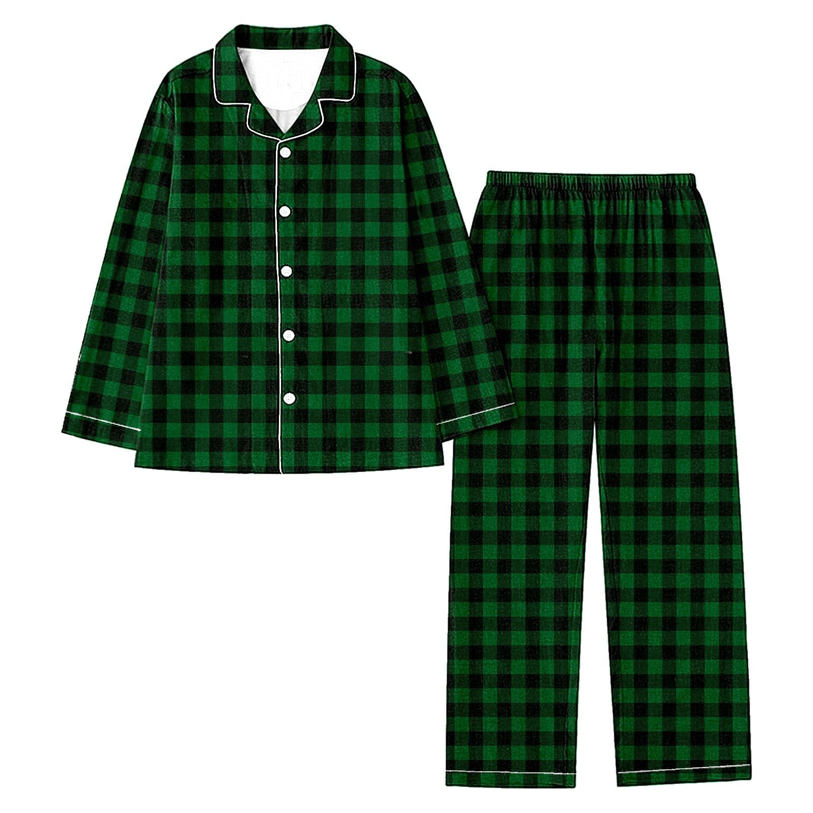 Générique Ensemble Pyjama Femme en Tissu Tartan Doux et Respirant, Haut à Manches Longues Confortable pour Nuit paisible, Tenue de détente Chaude et légère, Taille L à XXXL