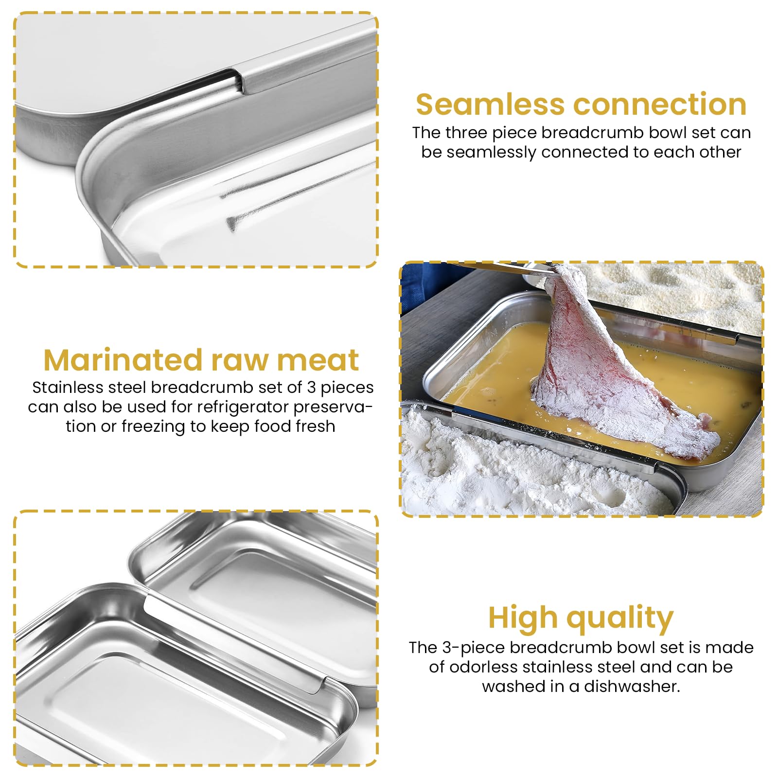3 Bacs Inox Alimentaires Rectangulaires - 21.8x15.5x3.1cm, Pour Four, Cuisson Et Service
