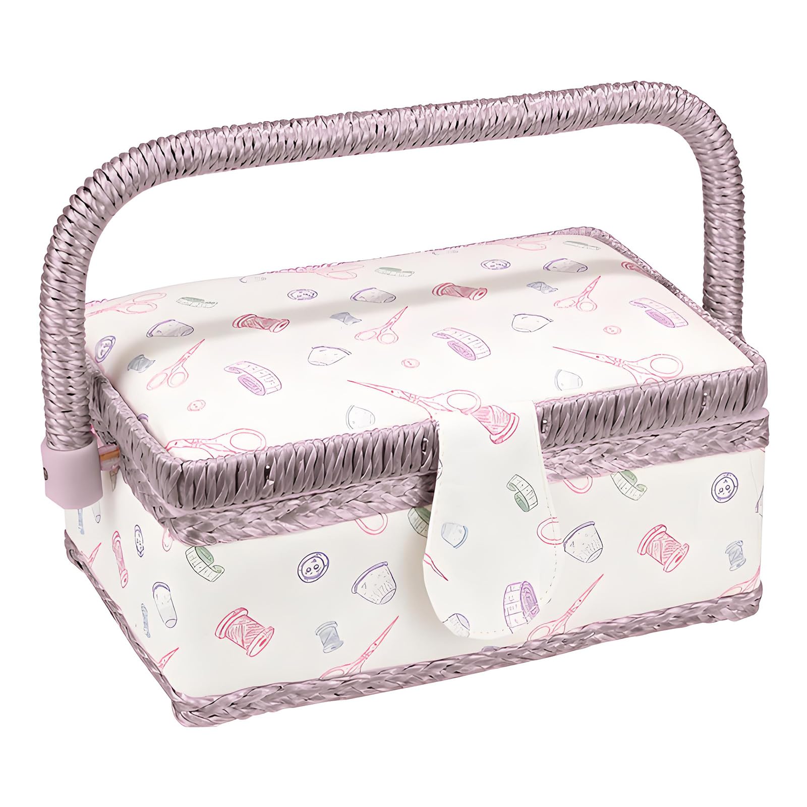 Limtula Wooden Frame Sewing Box with Adjustable Dividers and Comfortable Handle for Home Projects Ending Needle Case