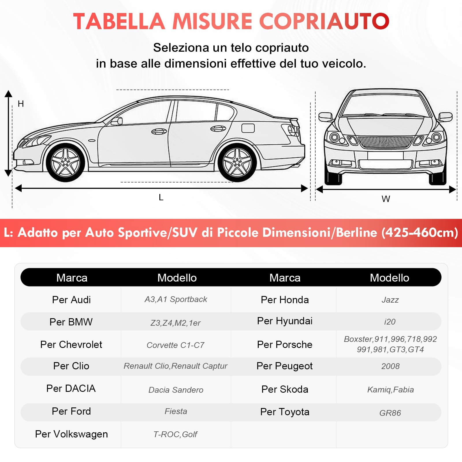 Telo Copriauto Elastico per Interni, Telo Copriauto da Interno Universale Adatto a Berline, Auto Sportiva, SUV, Traspirante e Antipolvere, Morbido al Tatto, Aderente, Nero e Rosso, L