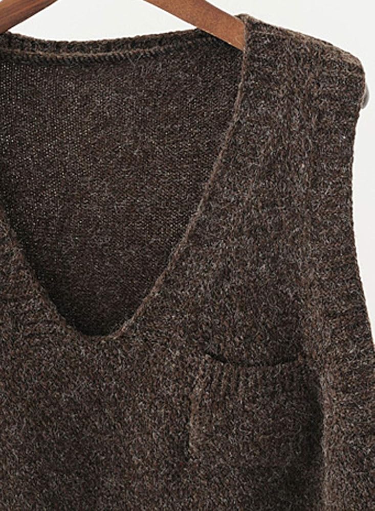 futurino Women's Boxy Solid Color Low V Neck Marled Knitted