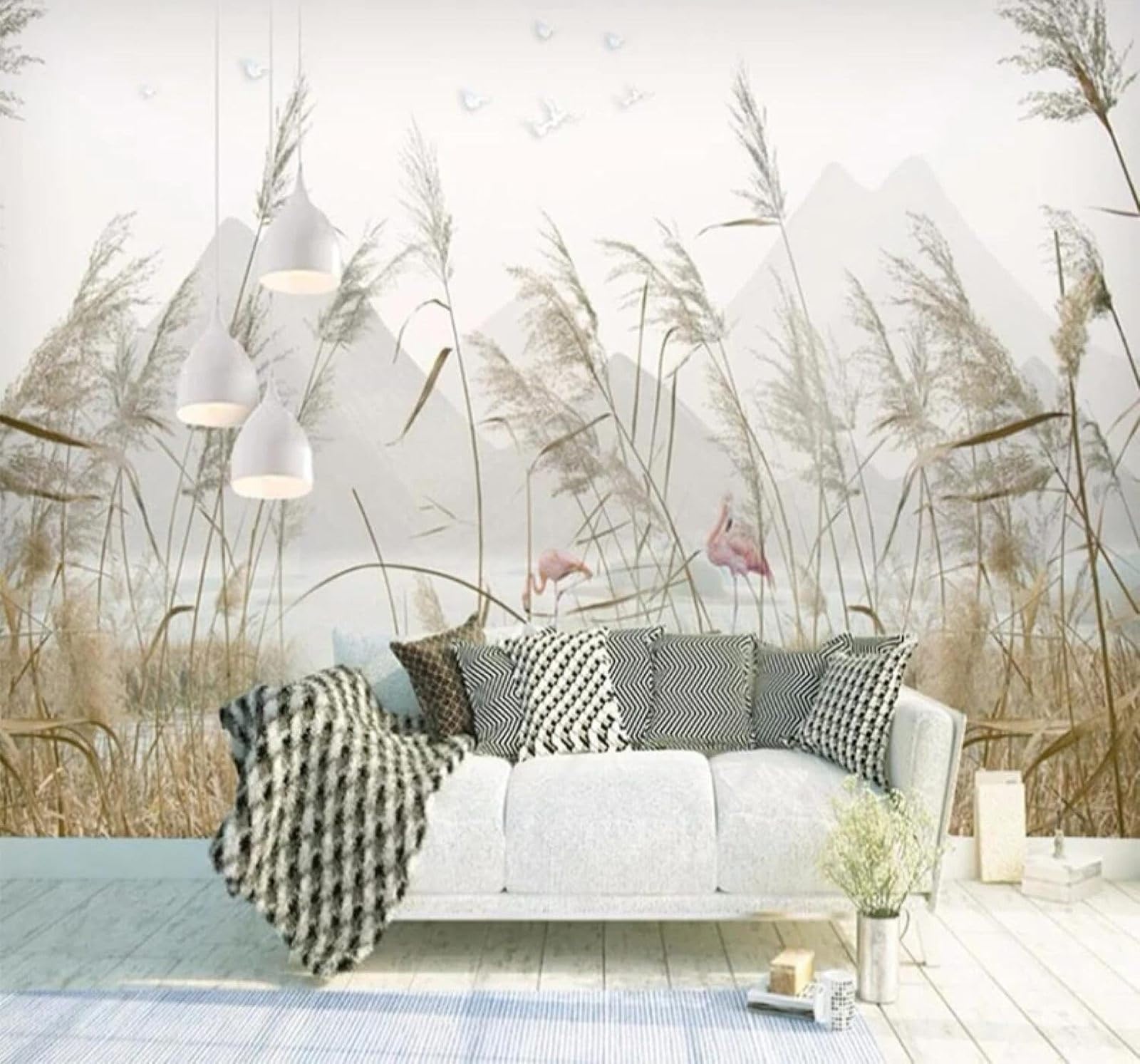 XLMING Vintage Mountains Reeds Flamingos Natural Scenery 3D Wallpaper Luxury Home Dining Decor Paste Sofa Living Room The Wall for Bedroom Mural-350cm×256cm