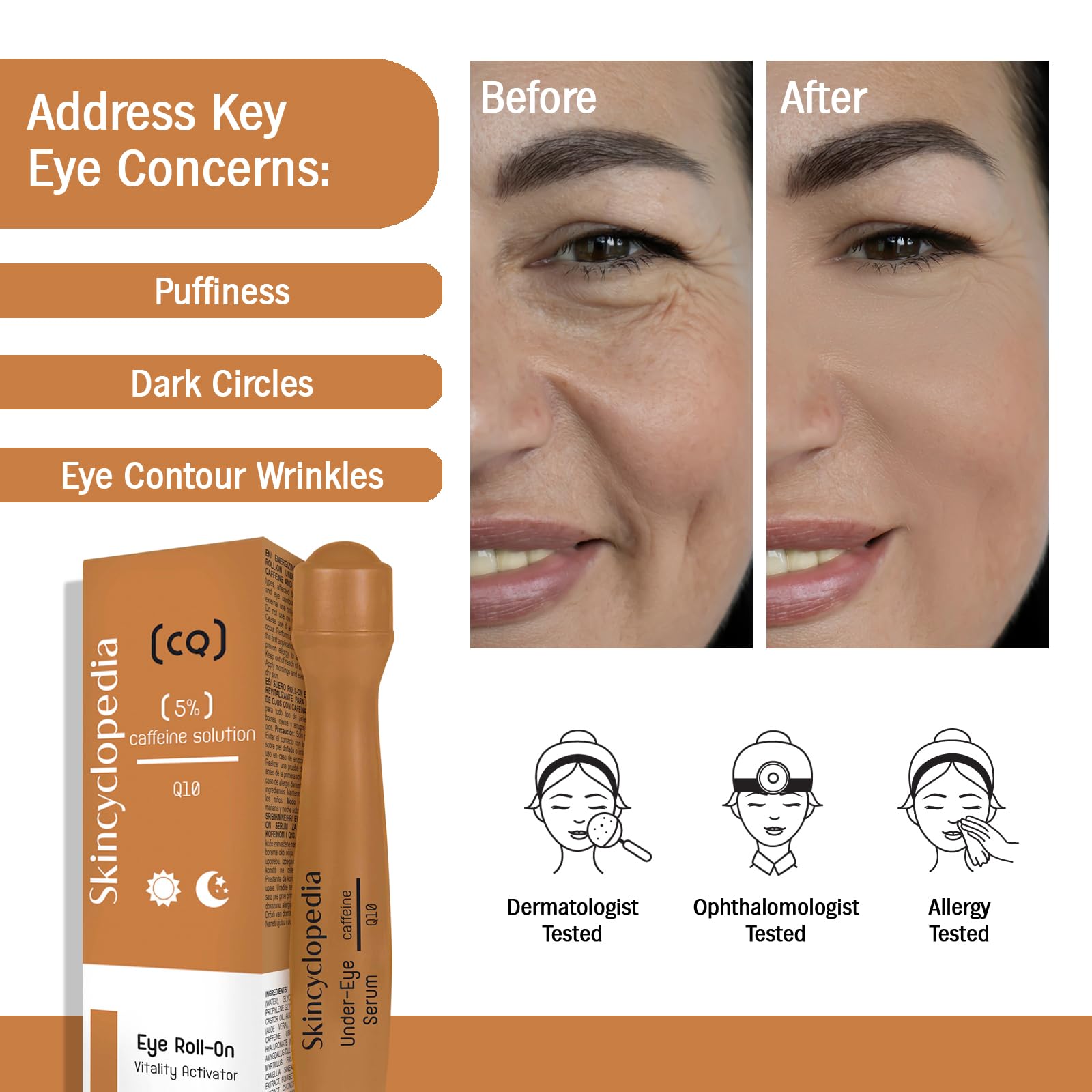Skincyclopedia 5% Caffeine Eye Roller for Dark Circles and Puffiness, Anti-Aging Eye Serum and Eye Bags Remover with Caffeine - Image 2