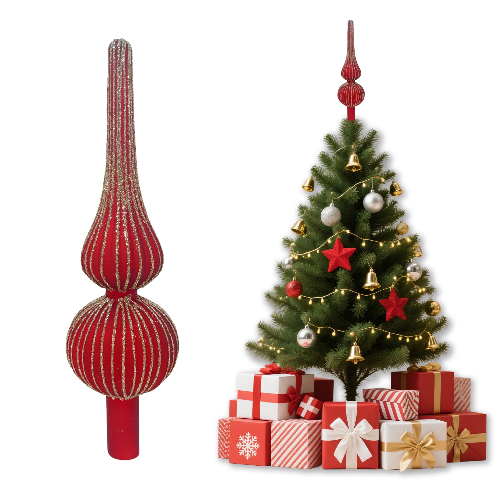 Christbaumspitze Stern Glas,Weihnachtsbaumspitze Mit Schimmerndes Puder,7x26cm Weihnachtsbaum Spitze Tannenbaumspitze Stern,Christmas Tree Topper,Tannenbaum Spitze Rot Für Weihnachten Deko