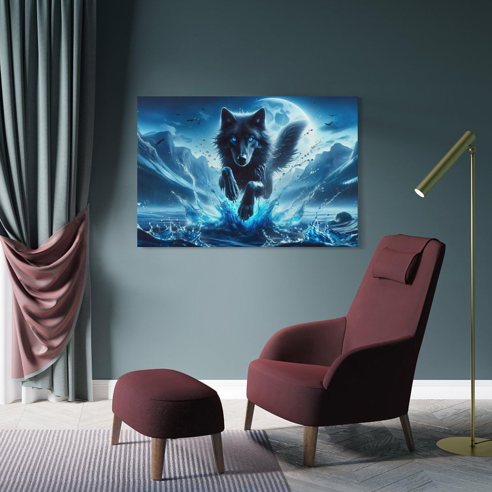Junmoney Black Wolf Leaping Hanging Wall Art 24x36inch(60x90cm), for Bedroom Walls, Guest Spaces Or Lounges, An Easy Wall Refresh for Bedrooms
