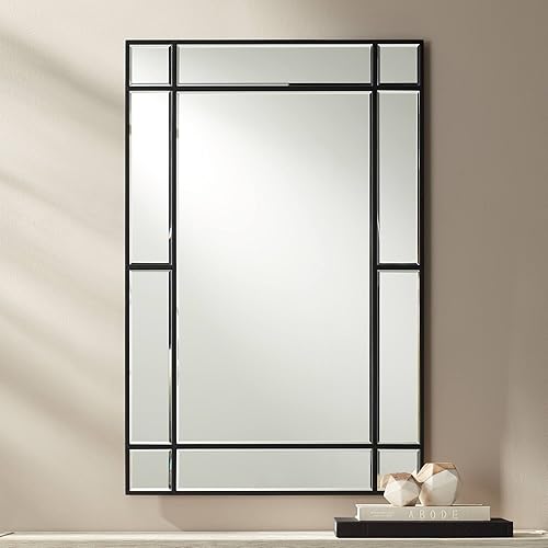 Noble Park Barrett - Espejo de pared rectangular decorativo de vidrio biselado moderno, marco de madera negro mate, 26 pulgadas de ancho para baño,