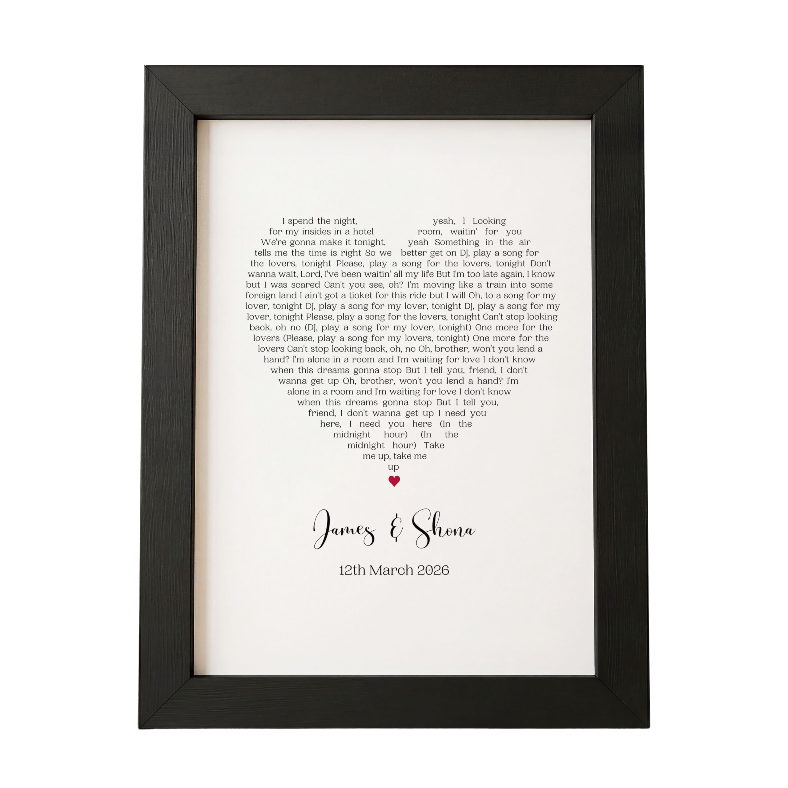 Pretty Unique Prints Personalised Personalised Song Lyrics Heart Print with Names and Date, Custom Music Wall Art, Birthday Christmas Anniversary, Gift for Music Lovers