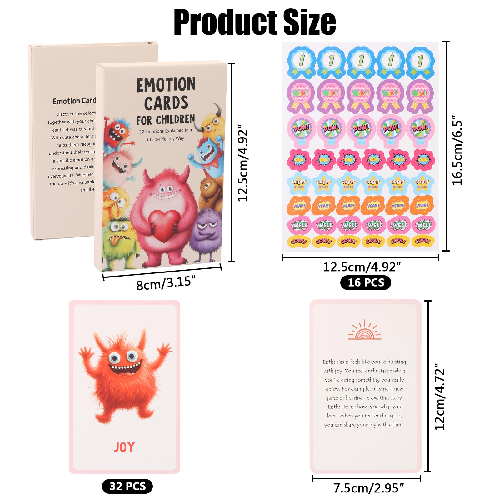 LALASTYLE Exploration Emotion Cards, 32 Monster Emotion Cards & 16 Encouragement Stickers - Image 2