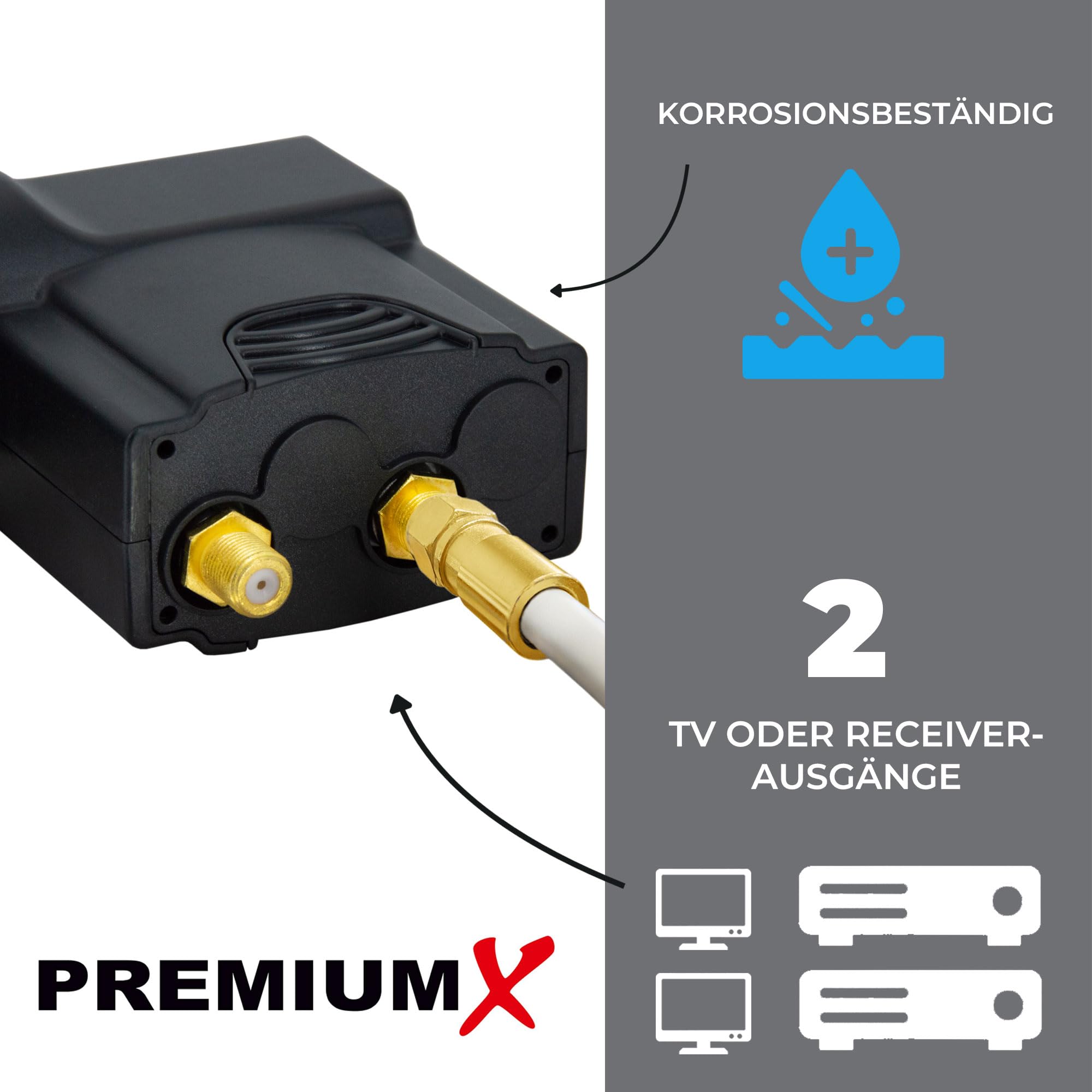 PremiumX Deluxe Twin LNB - Convertidor de señal para 2 usuarios con recepción satelital Digital en HD, UHD y 4K. Soporta DVB-S2 y oscilador de Referencia PLL para el máximo Rendimiento