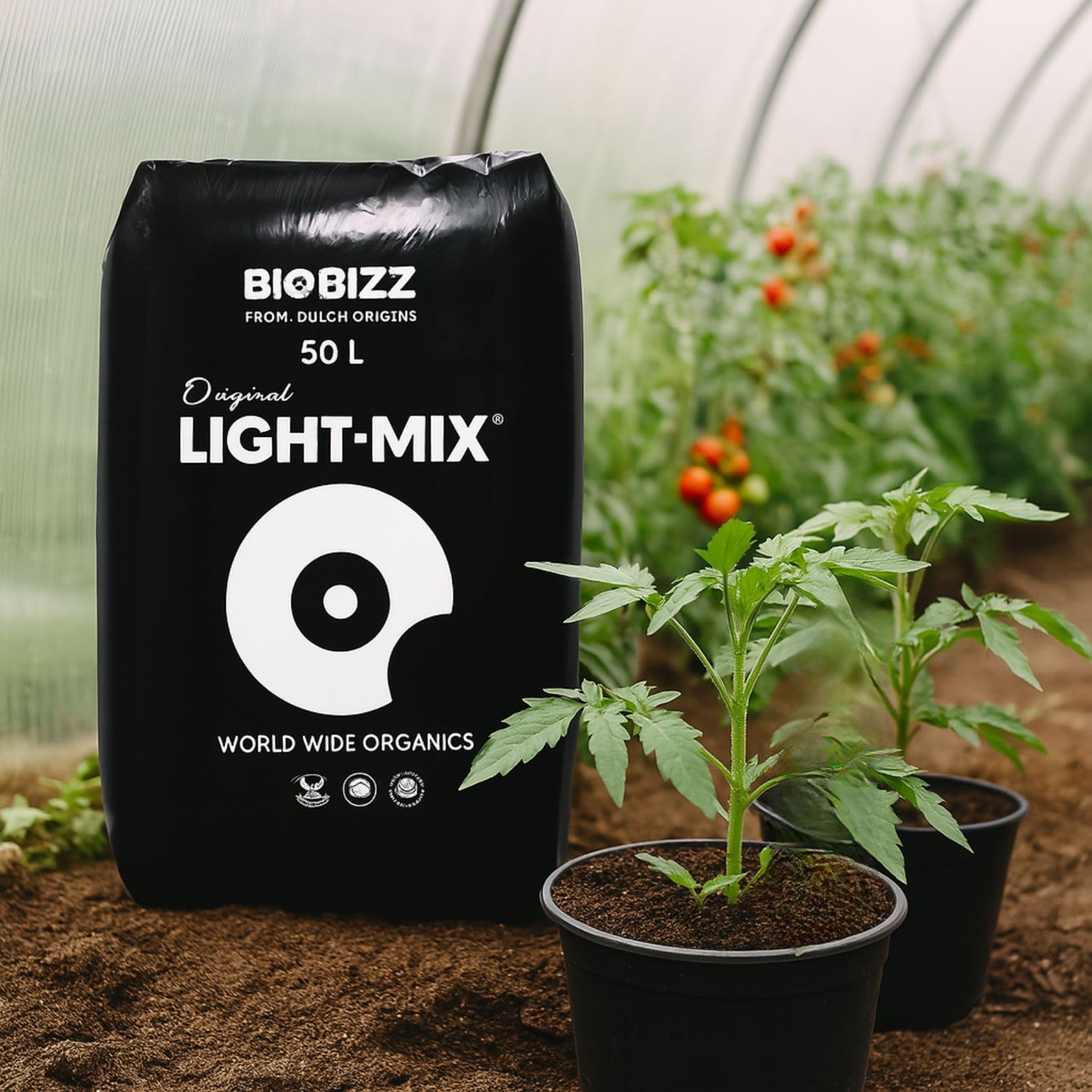Weedness BioBizz Light Mix Bolsa de 50 litros - Tierra para macetas Crece en Interiores y Exteriores Plantas de balcón Bonsái Palmeras Coco orgánico