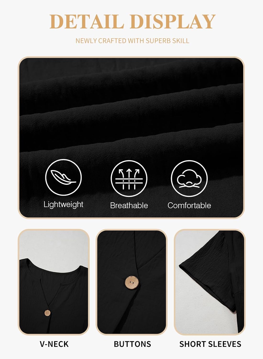 Eytino Plus Size Tops for Women V Neck Short Sleeve Button Down Pleated Loose Casual Summer Blouses Shirts(1X-5X) - Image 5