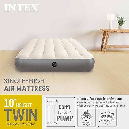 Vista 2 de Intex 64101E Colchón de Aire Dura-Beam Estándar de Altura Simple: Fiber-Tech – Tamaño Twin – Altura de Cama de 10 pulgadas – Capacidad