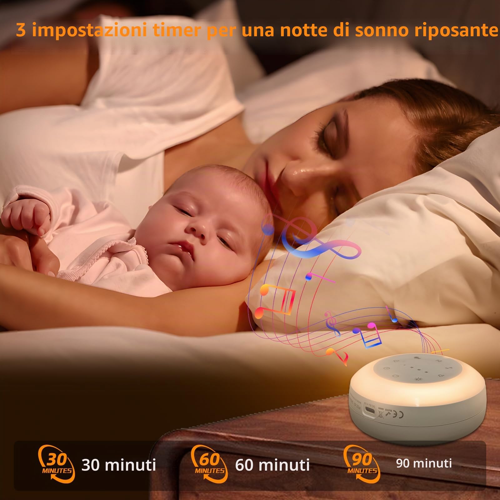 Carehabi Rumori Bianchi per Neonato Macchina Rumore Bianco con 24 Suoni Lenitivi Luce Notturna Neonato con Timer di Luce Notturna e Funzione Memoria con Musica per Dormire per Bambini e Adulti