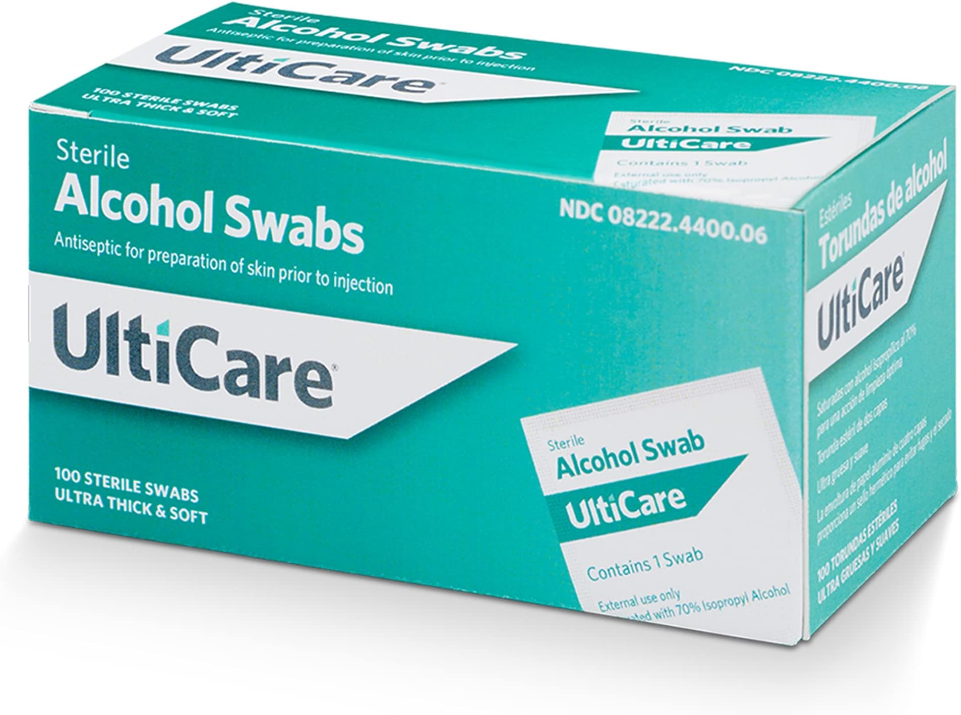 UltiCare Multi-Purpose Sterile 2-Ply Alcohol Swabs: Ultra Thick and Soft, Individually Foil Wrapped, Saturated with 70% Isopropyl Alcohol, 100 Count
