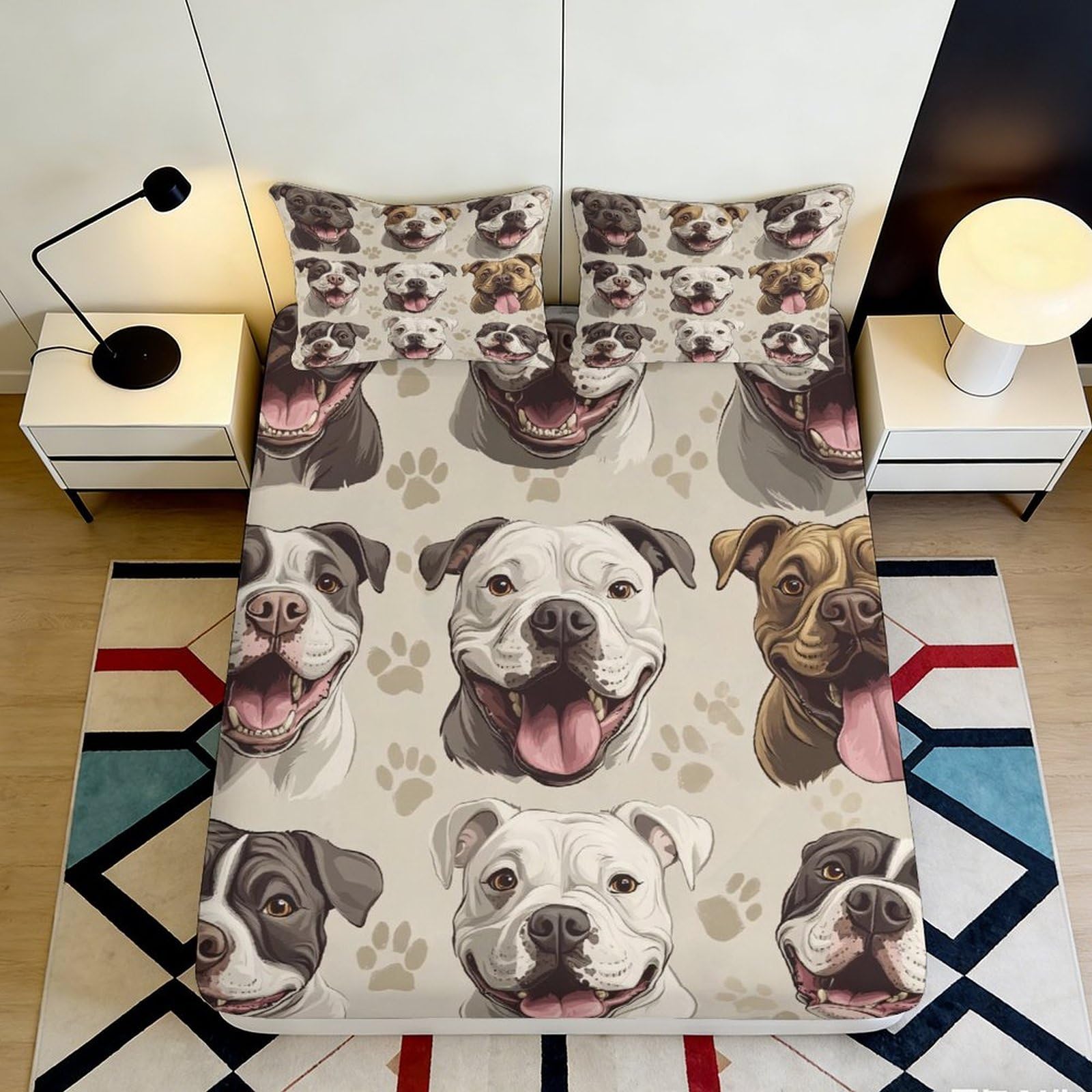3D Printed Bulldog Fitted Sheet Microfiber Soft Breathable Paw Pattern Mattress Cover for Bedroom Dorm Decor 90x200x25cm