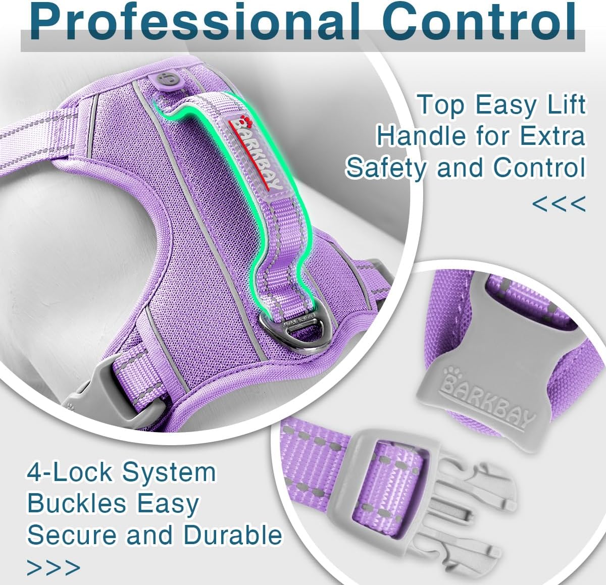 BARKBAY Dog Harness No Pull with ID Tag Pocket - Heavy Duty, Reflective, Easy Control for Large Dogs(Violet Purple,M)