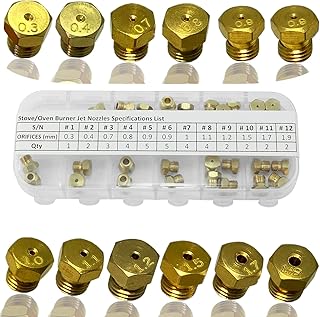Range Stove Oven Orifice Conversion Kit Propane Lp Natural Gas Brass Jet Burner Nozzle Replacement Parts M6x0.75 mm Gas Spray Tip 0.3/0.4/0/7/0.8/0.9/1.0/1.1/1.2/1.5/1.7/1.9mm Total 36PCS