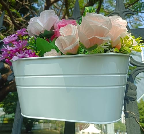 Miniatura 5 de 3 macetas de pared de metal, maceta ovalada de metal de 10 pulgadas, maceta colgante de barandilla de balcón, decoración de maceta colgante de