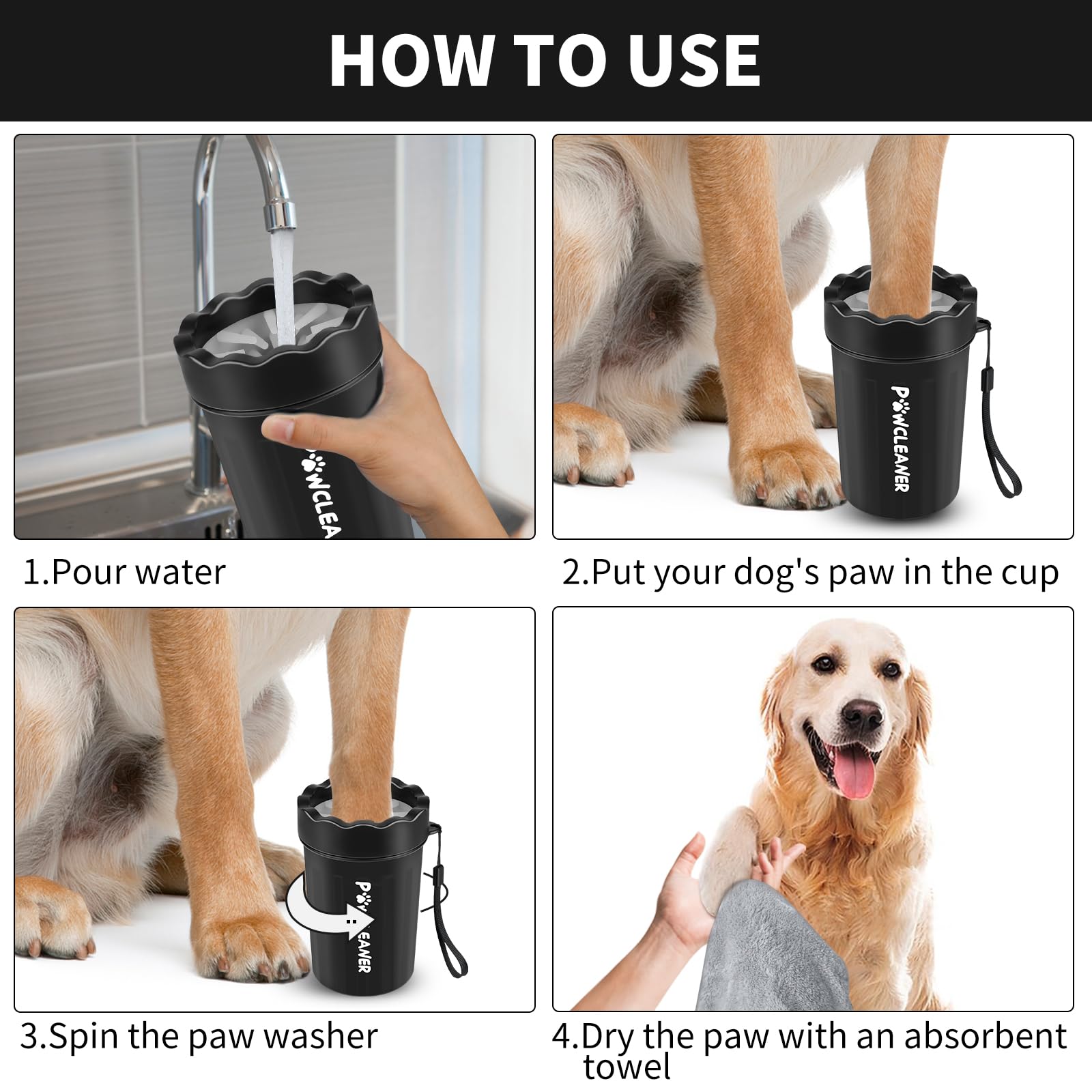 Professional 7 in 1 Dog Paw Cleaner for Dogs & Cats - Includes 1 Portable Paw Washer, 1 Bath Brush, 2 Dog Toothbrushes and 3 Absorbent Towels Note: Fits Paws 1.5 to 2.5 Inches Wide (Medium, Black) - image 4