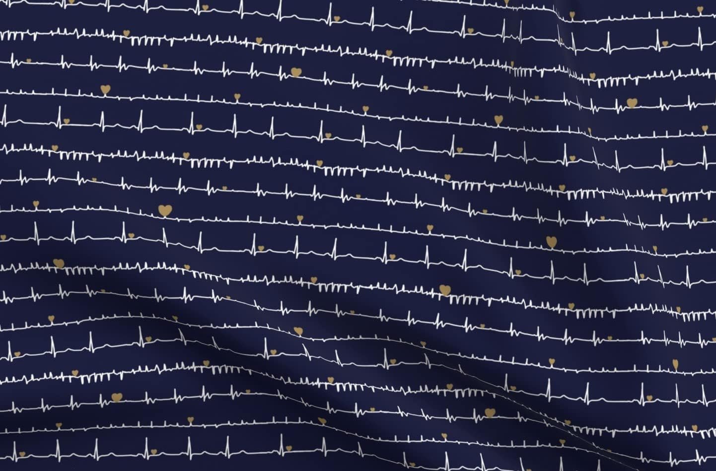 Spoonflower Fabric - Heart Navy White Sketch Medical Nurses Heartbeat Profession Doctor Printed on Cotton Poplin Fabric by The Yard - Sewing Shirting Quilting Dresses Apparel Crafts