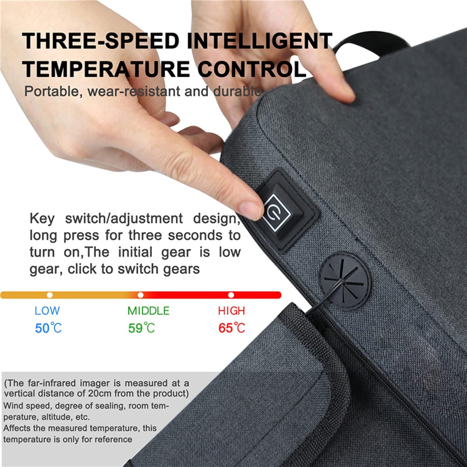 Portable Heated Seat Cushion Pad Hunting Seat Cushion Heated USB Power with 3 Levels Fast Heating Warm Seat Pads for Office Park Boat Stadium Camping, Black, 38x33cm