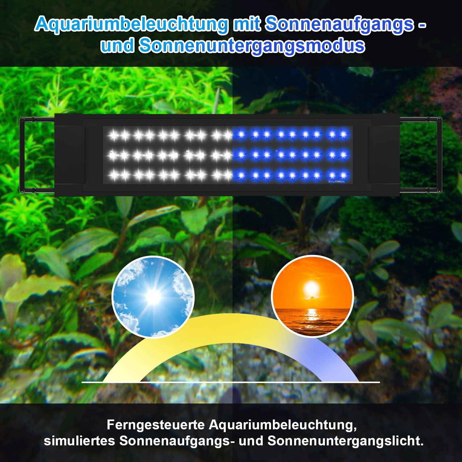 Iluminación LED para acuarios, 10 niveles de brillo, 30 W, modo de iluminación 24/7, tira de luz de acuario con interruptor temporizador automático, adecuado para acuarios de agua dulce de 90