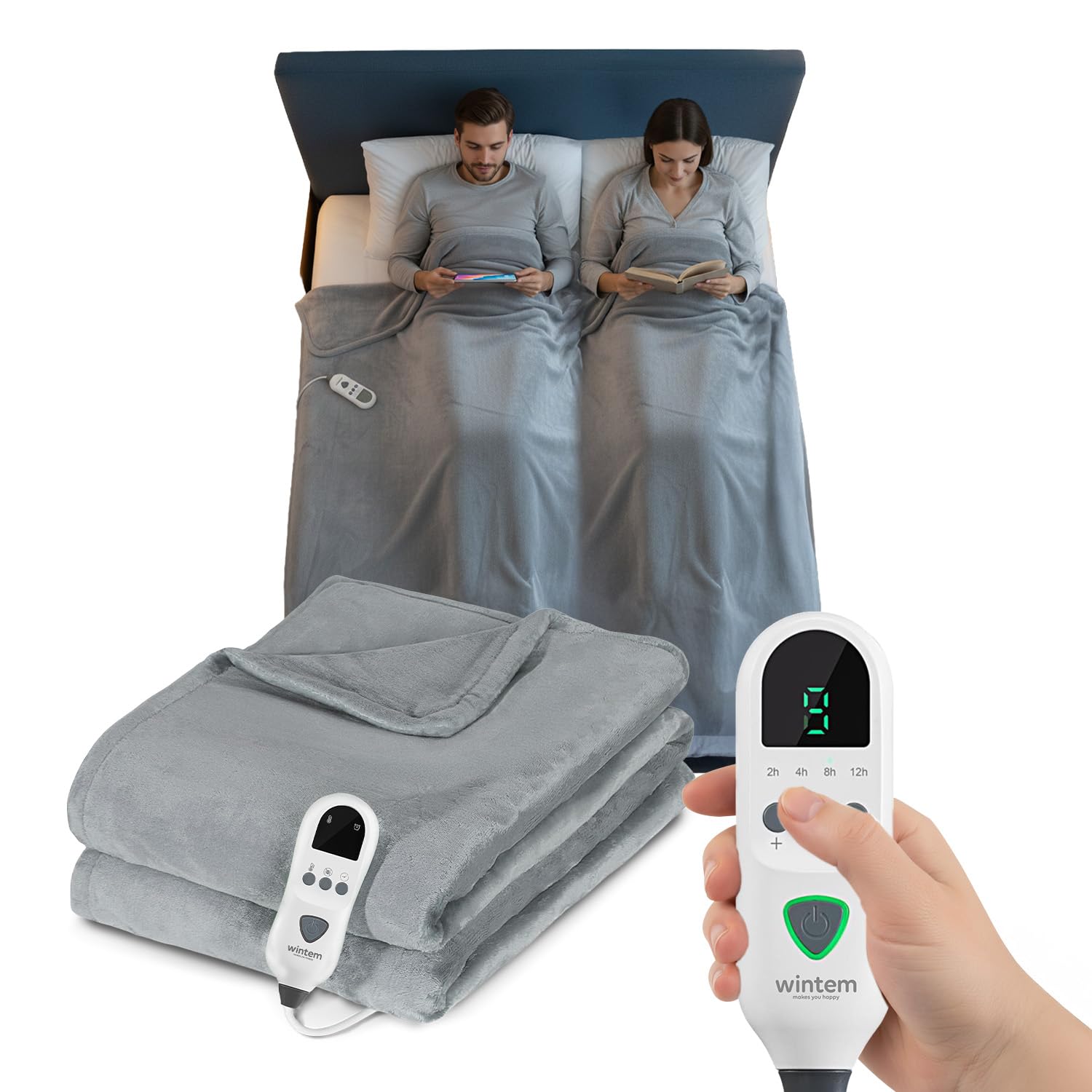 Coperta Termica Elettrica 160x120 cm - Scaldaletto in Flanella a Doppio Strato - 8 Livelli di Temperatura, Timer 9 Ore e Protezione Surriscaldamento - Lavabile in Lavatrice - Ideale per Letto e Divano