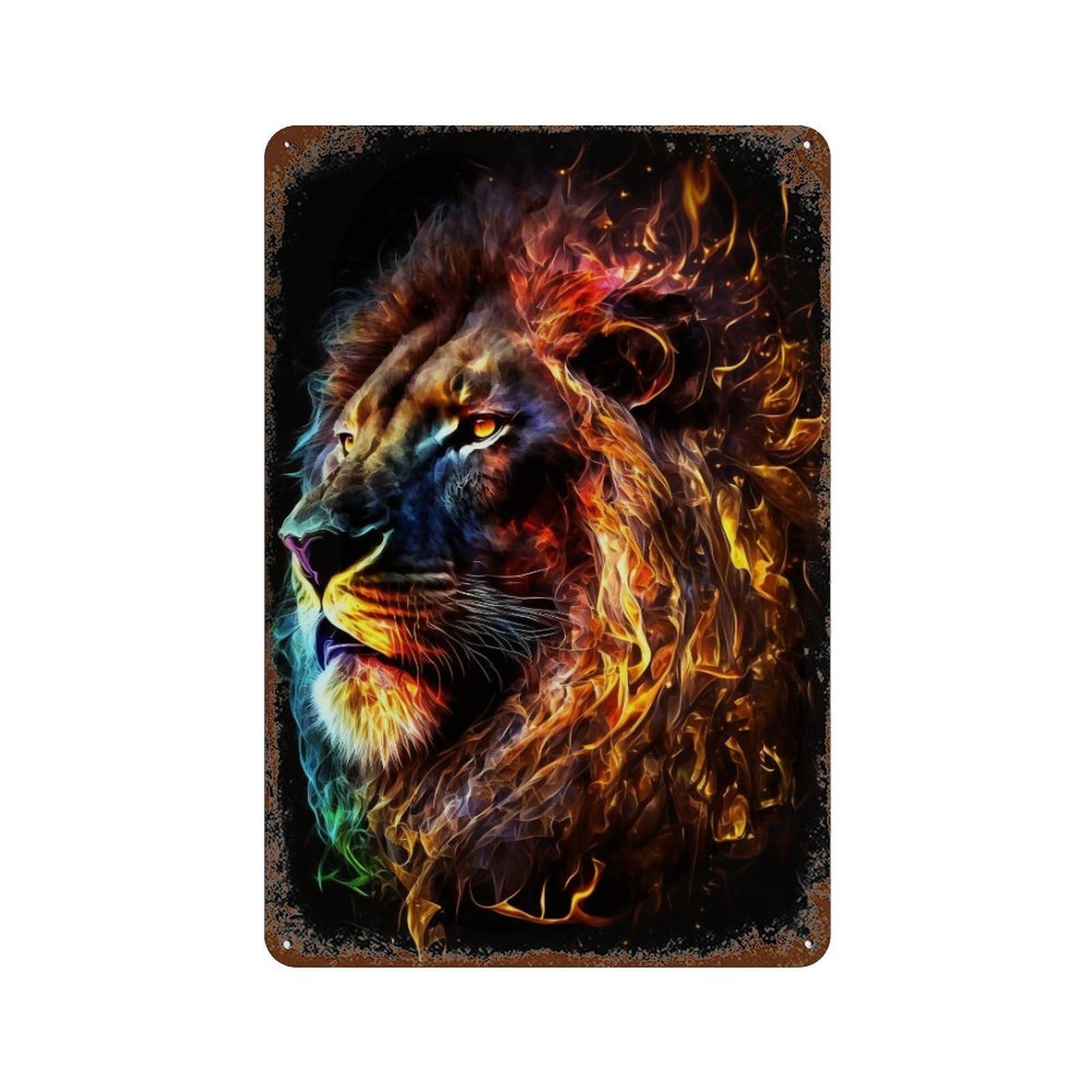 Flaming Lion Art Print -2 Decorative Tin Sign 11.8"x7.9", Vintage Wall Decor for Basement, Hobby Room And Garage Decor